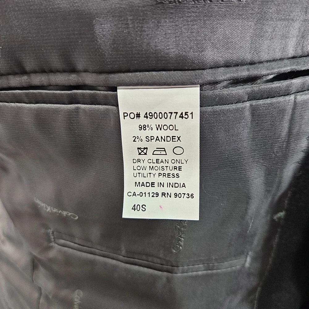 Calvin Klein‎ Men's Sport Coat Blazer Two Button Charcoal Black Wool Size 40S